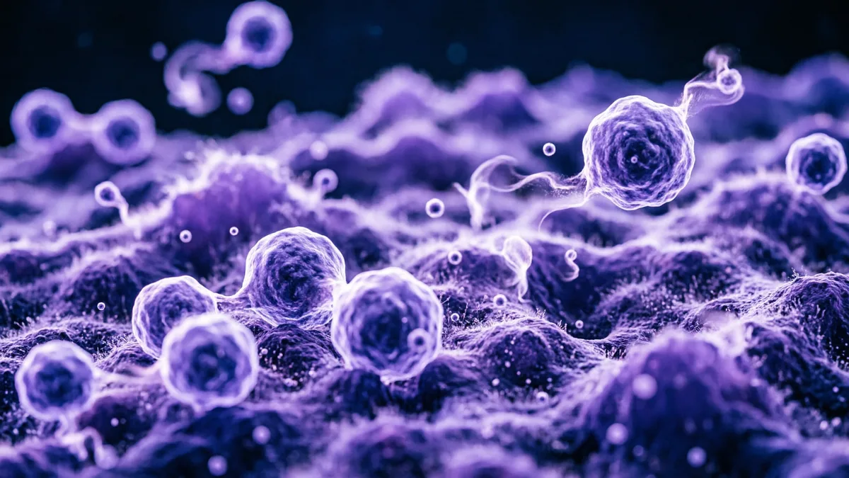 量子真空涨落可视化，虚粒子对在真空中不断产生与湮灭，紫色量子光芒